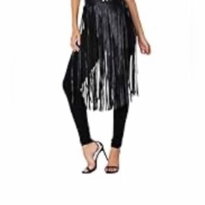 Black faux leather fringe skirt